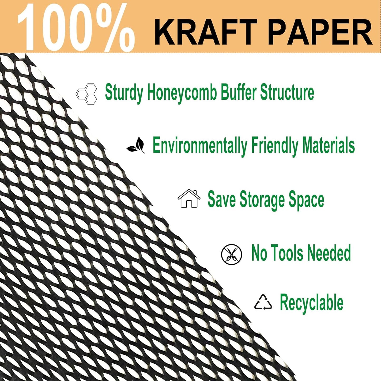 Honeycomb Packing Paper, HONSREO 15 Inches x 230 Feet Eco Friendly Recyclable Cushioning Material, Bubble Wrap for Moving Shipping Breakable Supplies with 20 Fragile Sticker Lables (Black)