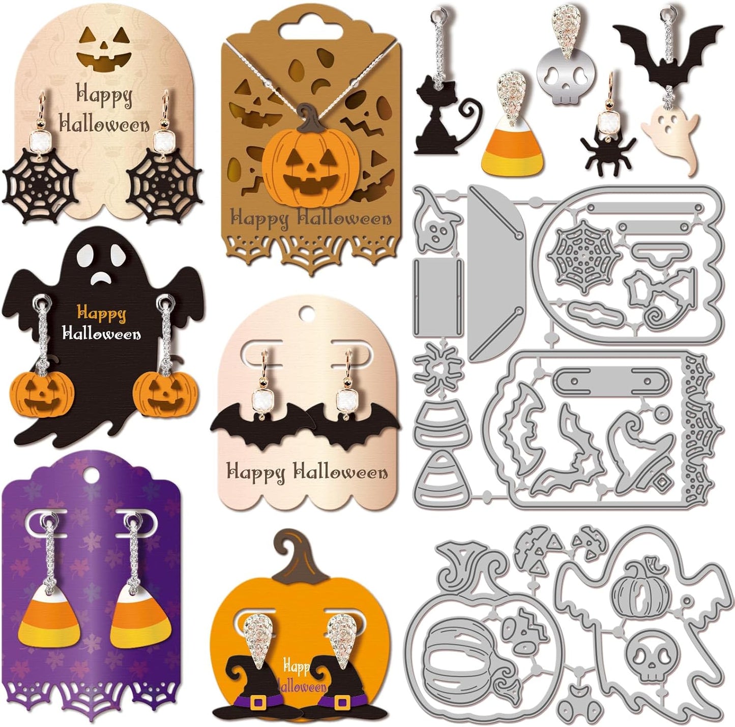 GLOBLELAND Halloween Earring Card Cutting Dies for Card Making Cat Ghost Bat Cut Die for DIY Scrapbooking Journal Embossing Paper Craft Decor