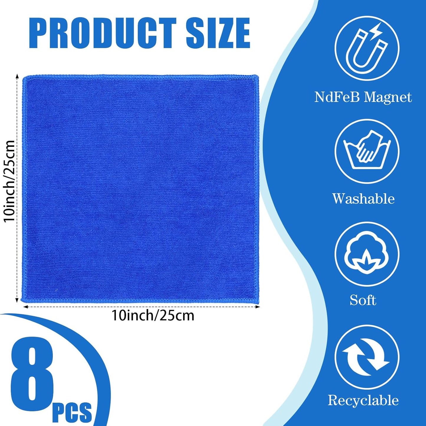 Zopeal 8 Packs Dry Erase Board Cleaning Cloth Microfiber Eraser Magnetic Whiteboard Eraser Washable for Whiteboard Dry Erase Cloth for Home and Office, 10'' x 9. 25''(Blue)