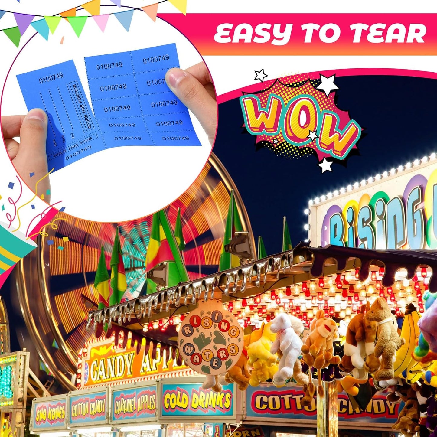 Kosiz 1000 Sheet 10 Bid Raffle Tickets Chinese Auction Tickets Sheets Auction Fundraiser Ticket Numbered with Name and Phone Number Per Sheet Raffle Tags for Silent Auction(Light Color)