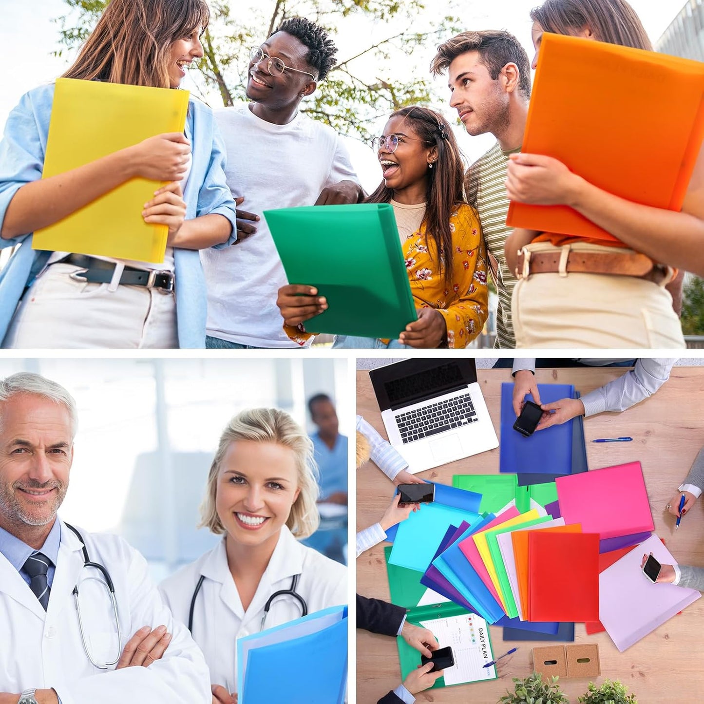 Patelai 48 Pcs Plastic Folders with 2 Pockets and 3 Prongs Home Folders with Card Slot Letter Size Heavy Duty Report Covers for Back to School(Stylish Color,Classic)