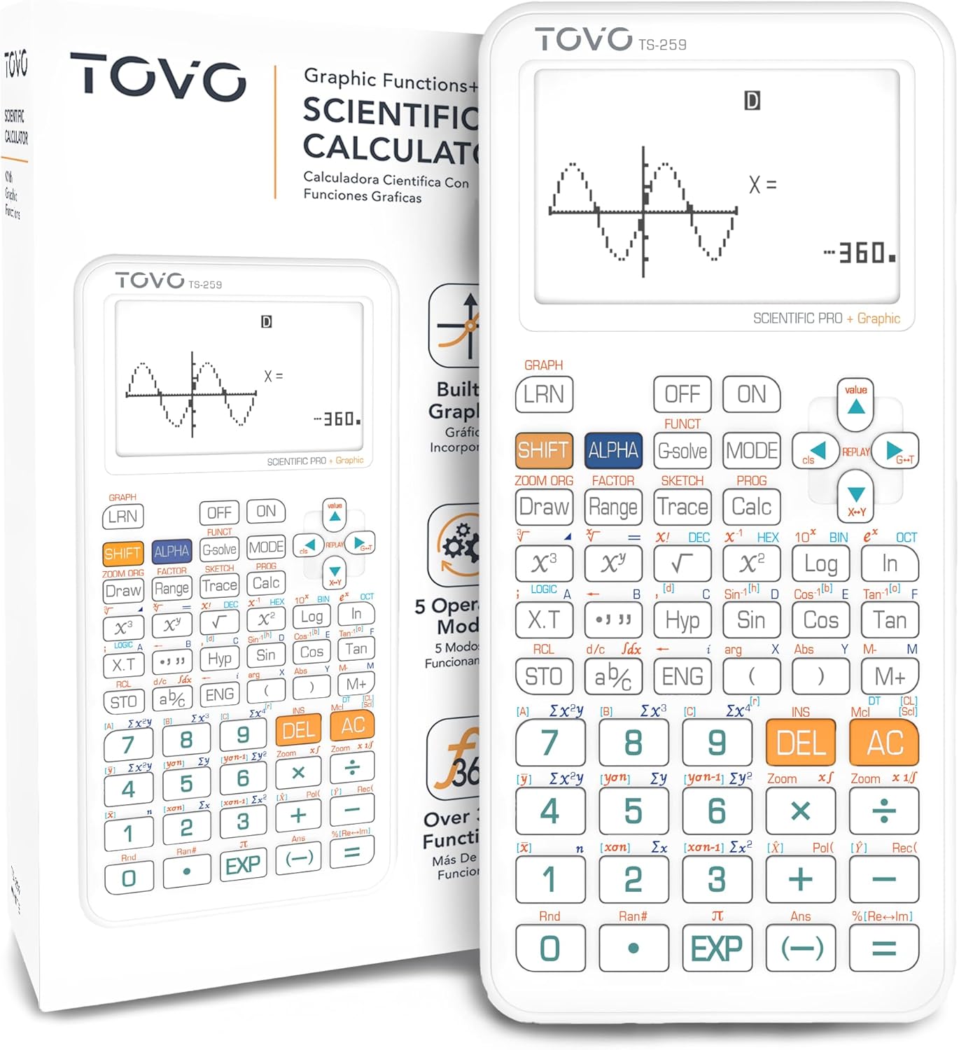 TOVO Scientific Calculator with Graphing Functions, Multiple Modes, 360 Functions, Large Screen, Intuitive Interface for Beginners, High School & Advanced Courses, TS-259 (Developed by CATIGA)