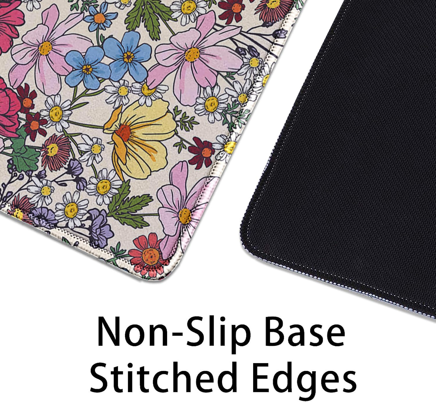 Colorful Flowers Mouse Pad,Large Floral Mousepad Desk Pad with Stitched Edges,Non-Slip Waterproof Rubber Base Mouse Mat for Office Computer Keyboard Laptop Home(27.5x11.8 in)
