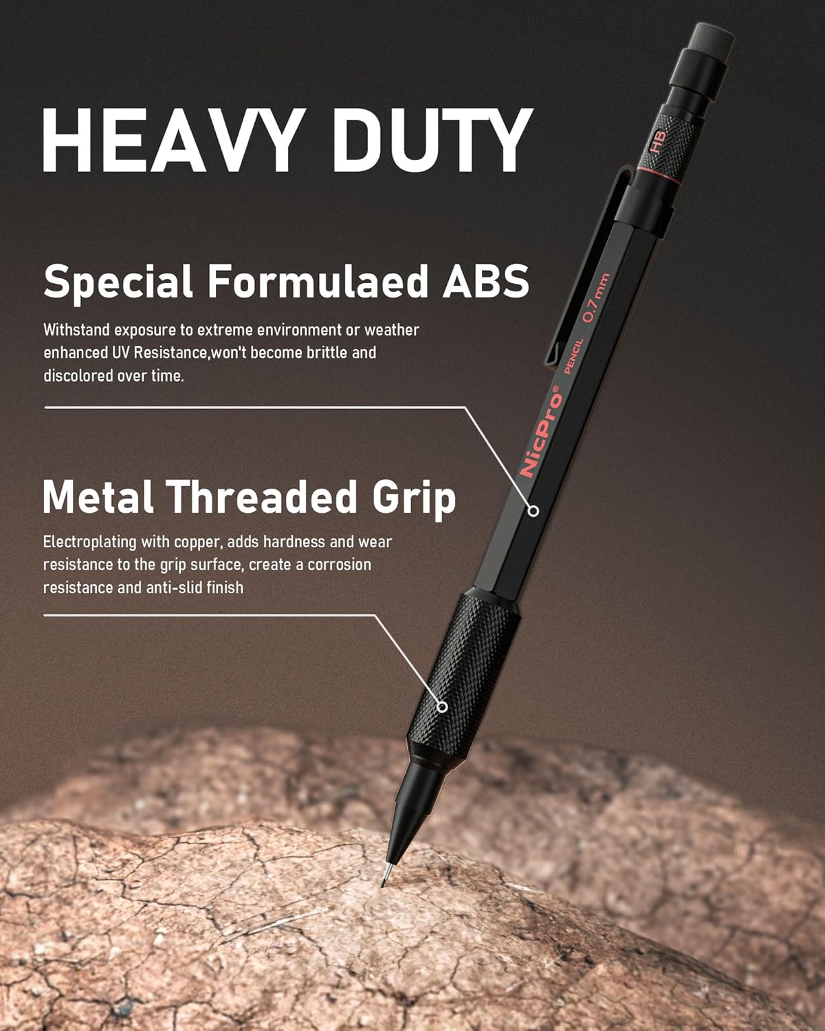 Nicpro 0.5 mm & 0.7 mm Mechanical Pencil Set with Case, MP2000 Metal Artist Mechanical Pencil With 6 Tube HB 2B Lead Refills, Eraser, Weatherproof Barrel for Outdoor Writing Drafting Sketching