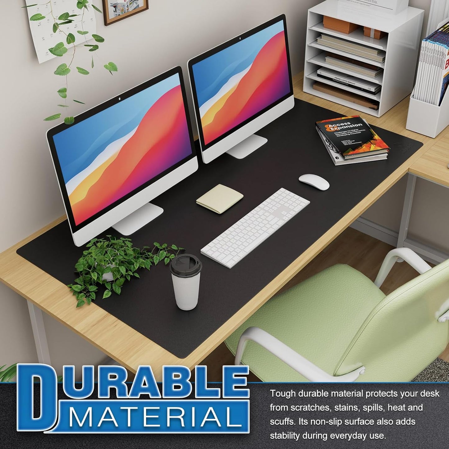 K KNODEL Large Office Leather Desk Mat, Mouse and Keyboard Pad, Computer and Laptop Mat, Desktop Protector and Cover, Writing Pad and Blotter (47.2"x23.6", Black)