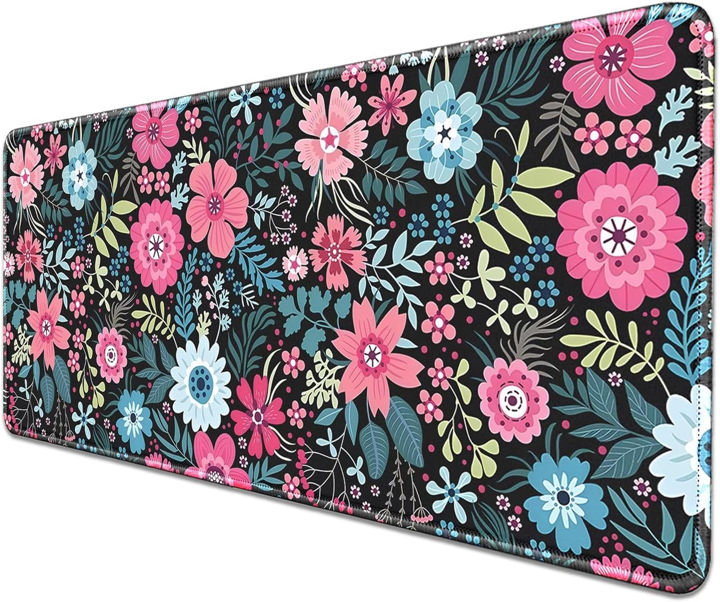 Retro Flowers Mouse Pad,Large Vintage Floral Mousepad Desk Pad with Stitched Edges,Non-Slip Waterproof Rubber Base Mouse Mat for Office Computer Keyboard Laptop Home(27.5x11.8 in)
