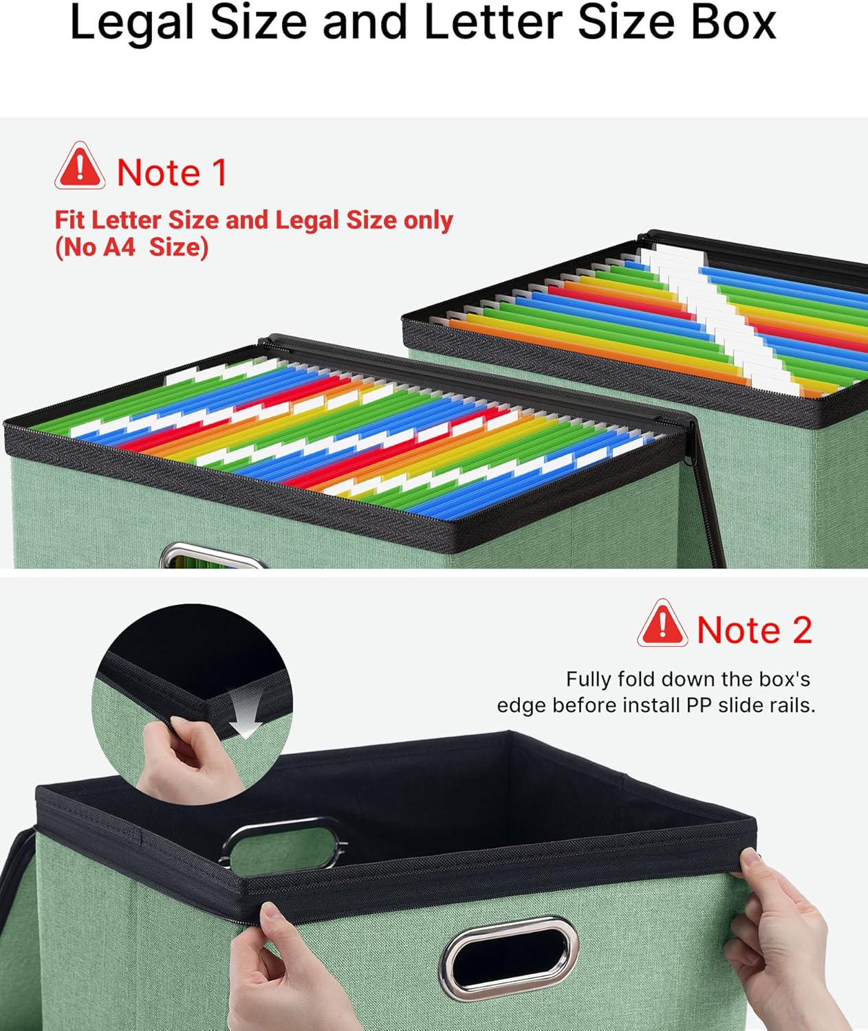 Oterri 1 Pack Large File Organizer Boxes with Lids, File Box with Mesh Pockets, Document Organizer Box for Letter/Legal Size Folders, Zippers Important Document Organizer (Green, Without Folders)