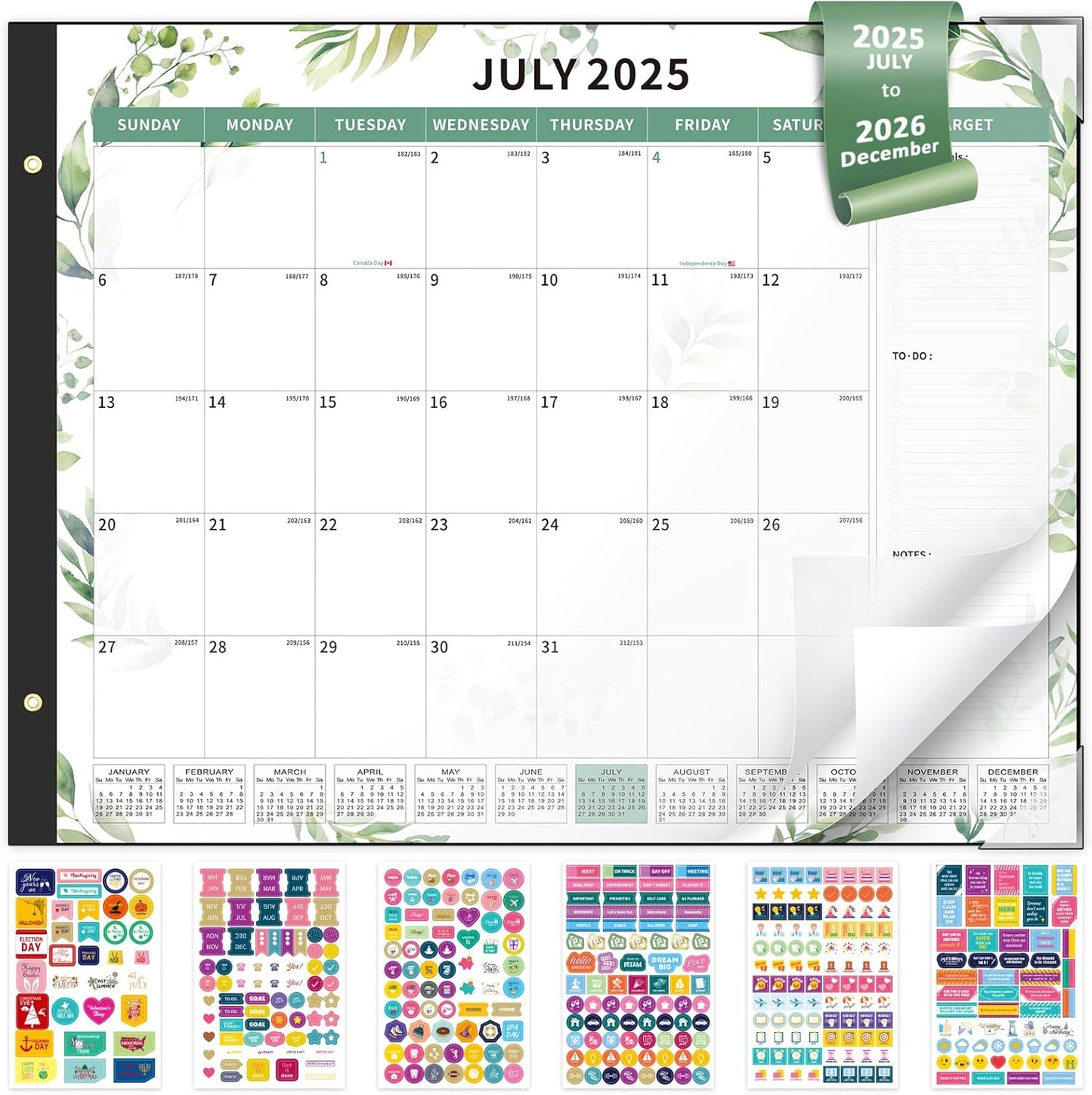 Ospelelf Desk Calendar 2025-2026 Large 22"x17" Monthly Family Planner Pad with Protective Cover 18 Months July 2025 to December 2026 Floral Green
