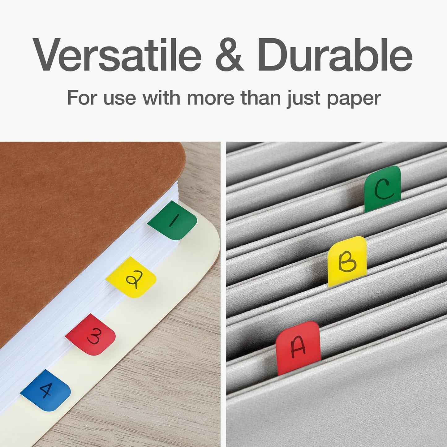 Redi-Tag Write-On Tabs, Permanent Adhesive Index Tabs, Assorted Primary Colors: Yellow, Orange, Red, Blue and Green, 1" x 7/16", 130 Pack (1009302)