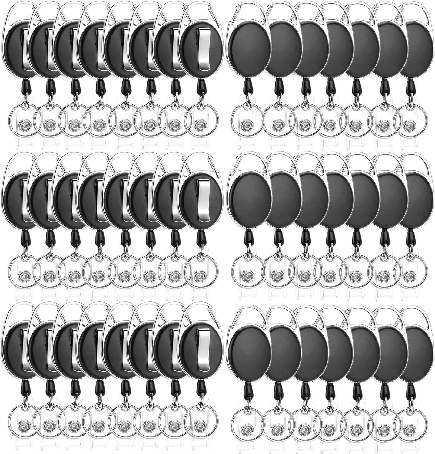 50 Pack Retractable Badge Reel with Carabiner Belt Clip and Key Ring Retractable ID Badge Holders for Office Worker Doctor Nurse