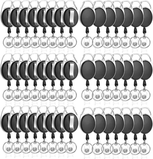 50 Pack Retractable Badge Reel with Carabiner Belt Clip and Key Ring Retractable ID Badge Holders for Office Worker Doctor Nurse