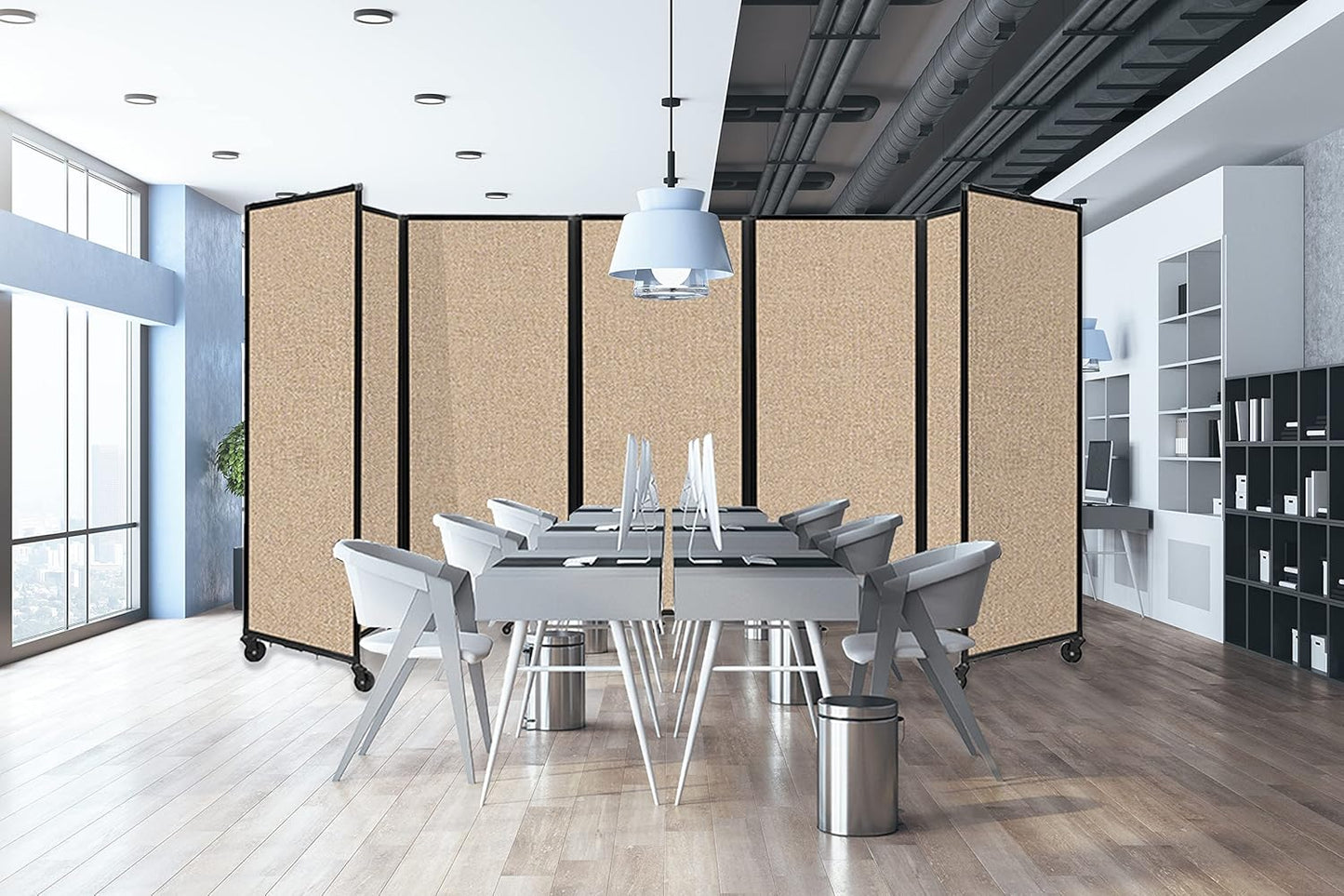 Versare Room Divider 360 Portable Wall Partition | Folding Panels | Large Freestanding Divider | Locking Wheels | Temporary Room Separator