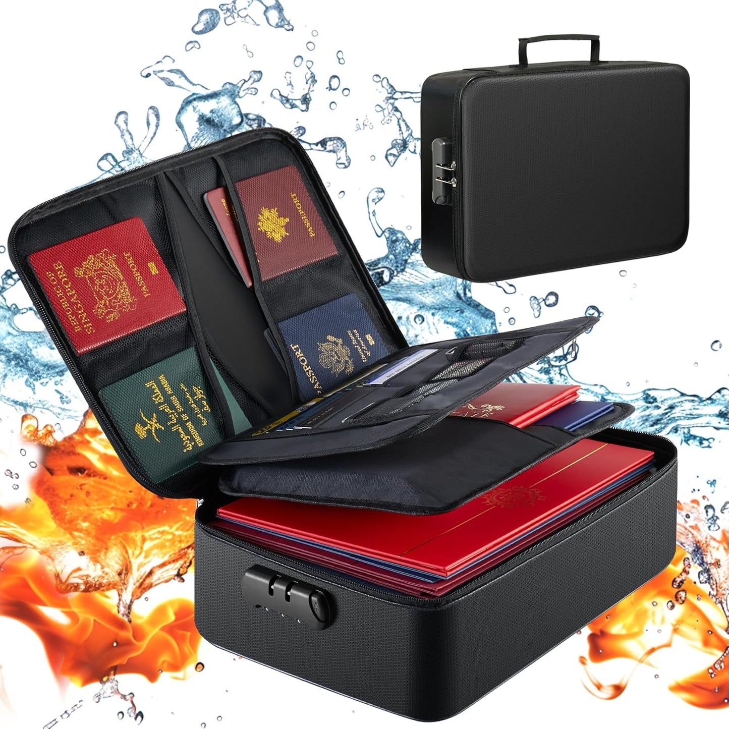 GIANTLUMl 5200°F Fireproof Document Box with Lock,Safe Fireproof Document Bag for Home&Office,Important Documents Organizer,Safety Storage Box Waterproof,8 Layers File Organizer,Portable Travel Safe