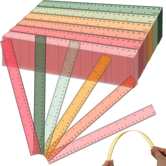 Panelee 108 Pcs 12 Inch Plastic Ruler Color Transparent Colorful Metric Clear Ruler with Inches and Centimeters for Kids School Home Classroom Office Back to School Gifts Supplies