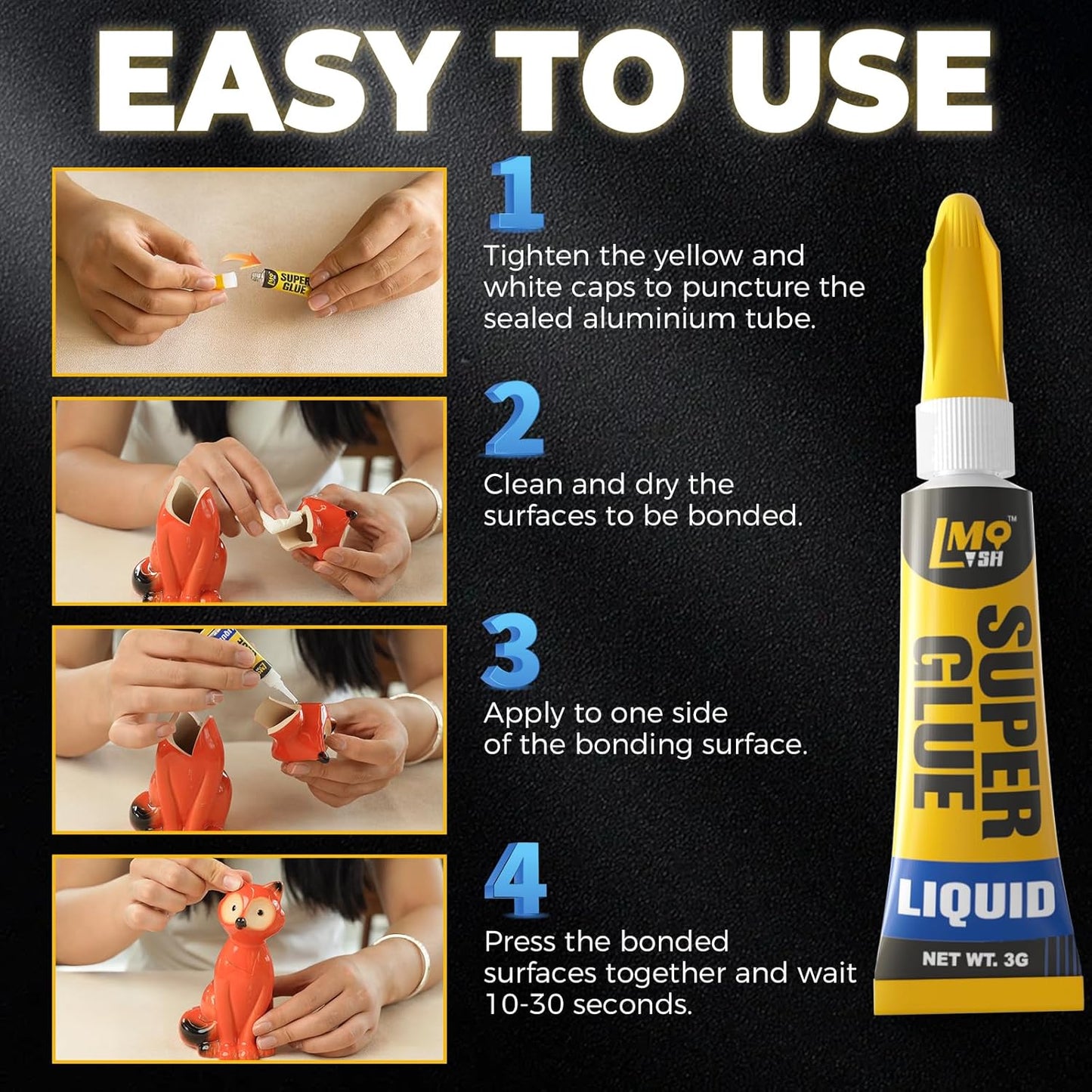 12×3g Mini Super Glue Clear Liquid, All Purpose Single Use Superglue Heavy Duty Strong for Plastic Ceramic Glass Metal Repair, Instant Cyanoacrylate Adhesive Bonding Wood Miniatures 3D Print