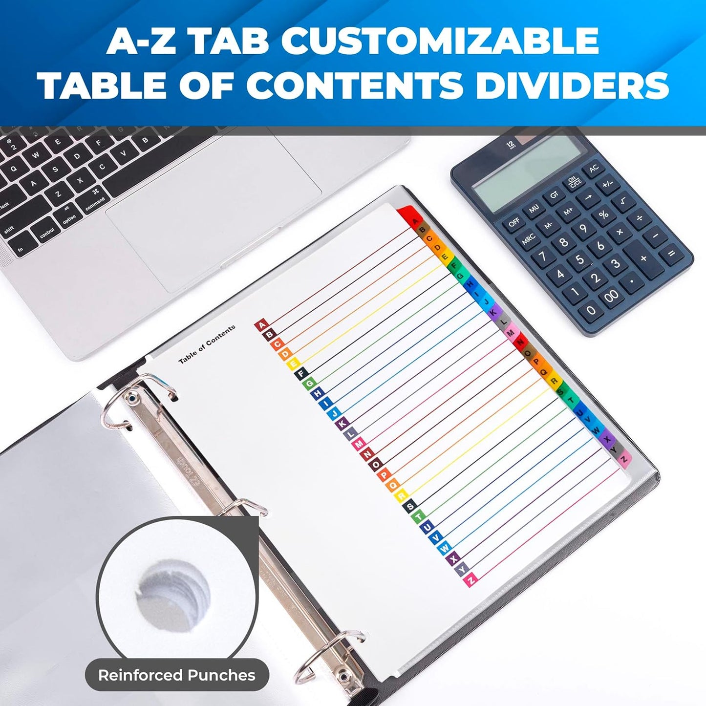 Alphabet Binder Dividers – 3 Sets of 26 A–Z Index Tabs for 3-Ring Binders, 8.5 x 11 in – Customizable Table of Contents, 3-Hole Punched – for School, Filing, Office Organization - 3 Pack