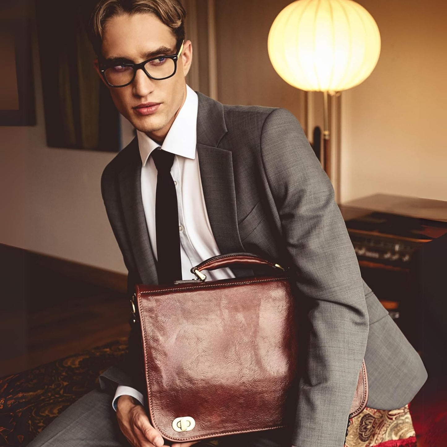 Time Resistance Leather Briefcase for Men - Italian Full Grain Leather Laptop Bag - Messenger Bag - Gift Box Included