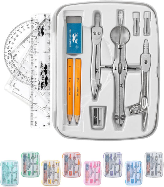 Mr. Pen- Geometry Set, 13 pcs, Compass for Geometry Compass, Geometry Kit Set with Shatterproof Storage Box, Math Compass, Geometry Set for School, Compass Math, Protractor and Compass Set, Grey