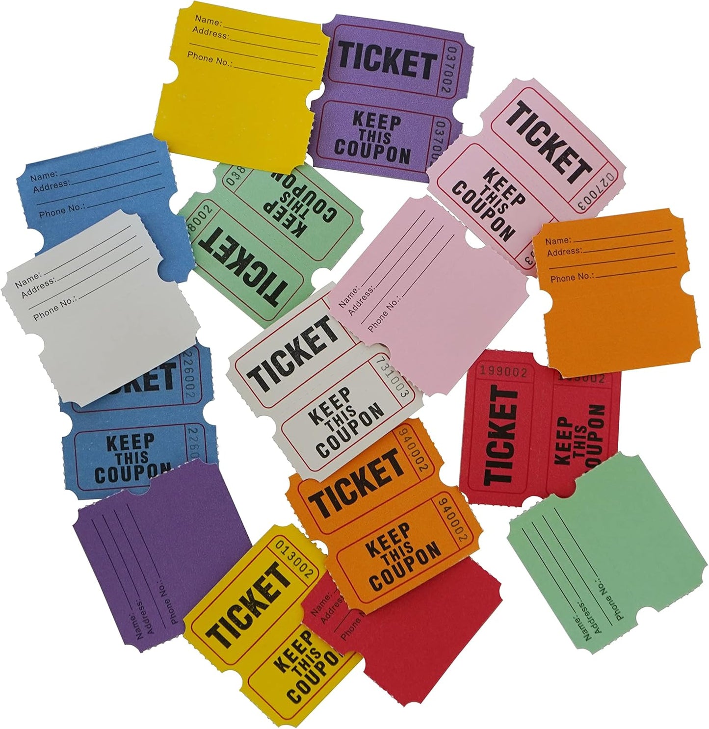 DNB 1000 Raffle Tickets - Double Roll 1000 Pairs per Roll 2 x 2 Inch 50/50 Consecutively Numbered Tickets for Entry/Events/Fundraiser/Prizes - Purple