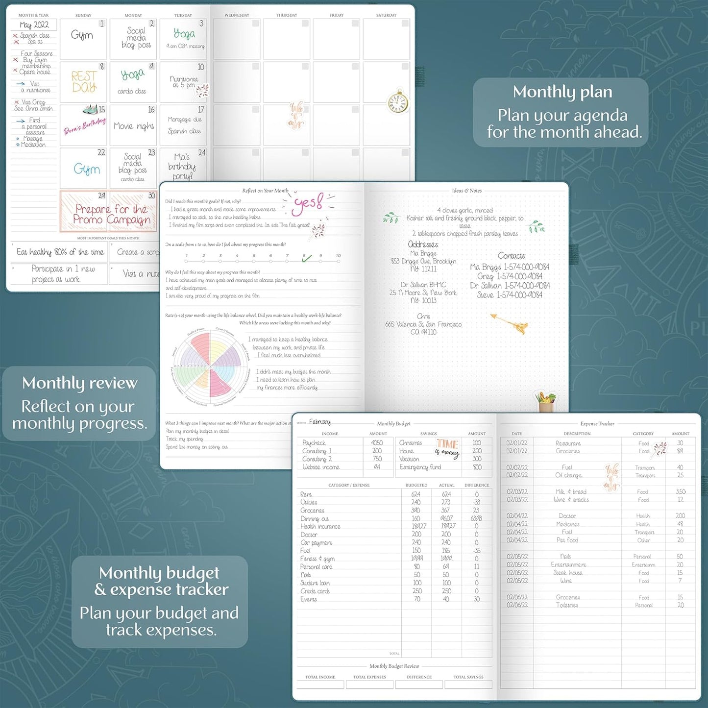 Legend Planner PRO Premium – Large Undated Weekly, Monthly & Budget Planner with Habit Tracker – Life Organizer for Time & Task Management, Goal Setting & Productivity – A4 size (Dark Teal)