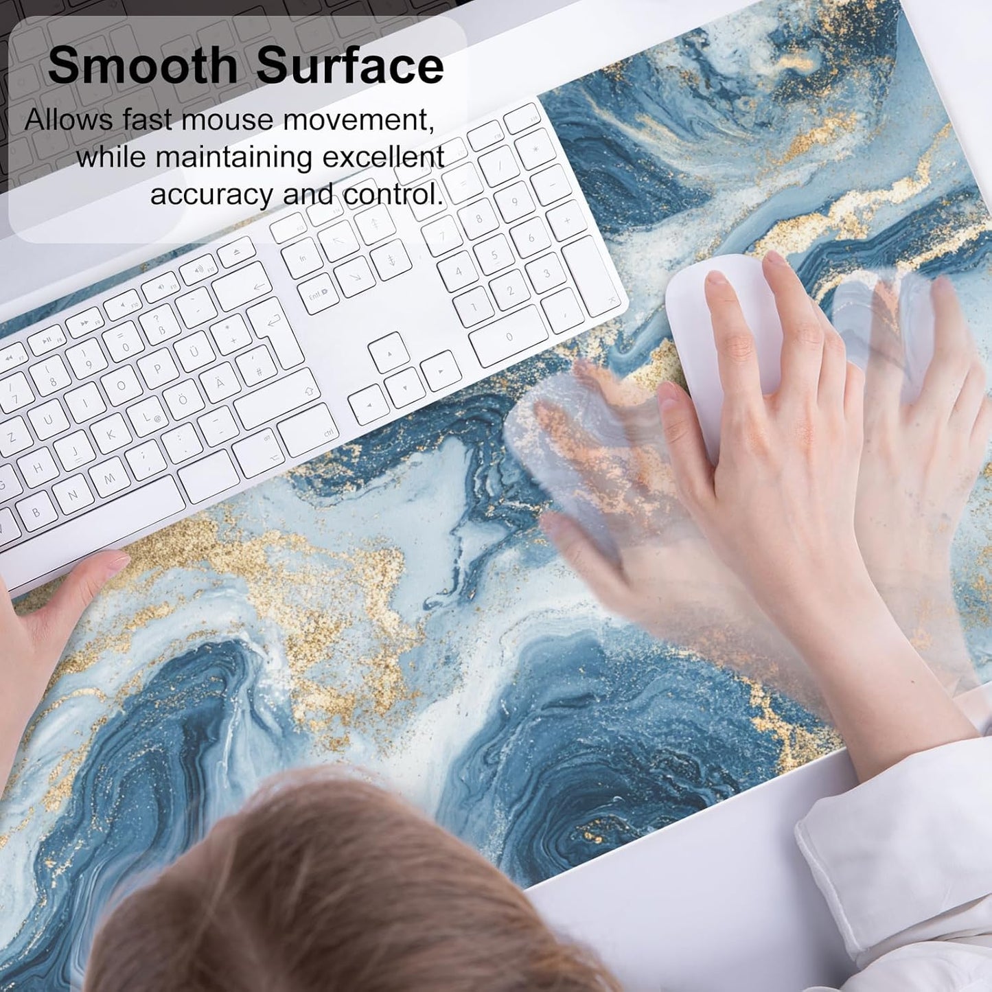 QIYI Desk Pad Large Keyboard and Mouse Pad for Laptop Computer, PU Leather Desk Cover Protector, Desk Décor Accessories for Office Home Work Writing Gaming 31.5" x 15.7" - Blue White Marble