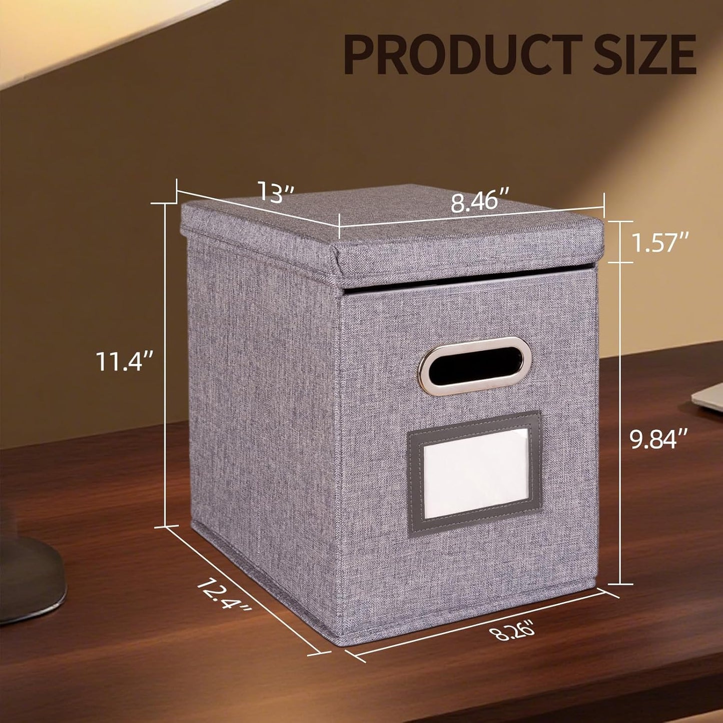 4 Pack Hanging File Folders Organizer with Lid, Letter Size Fabric File Storage Box Collapsible, Portable Office Document Holder with Metal Handle, Smooth PVC Rails, Gray