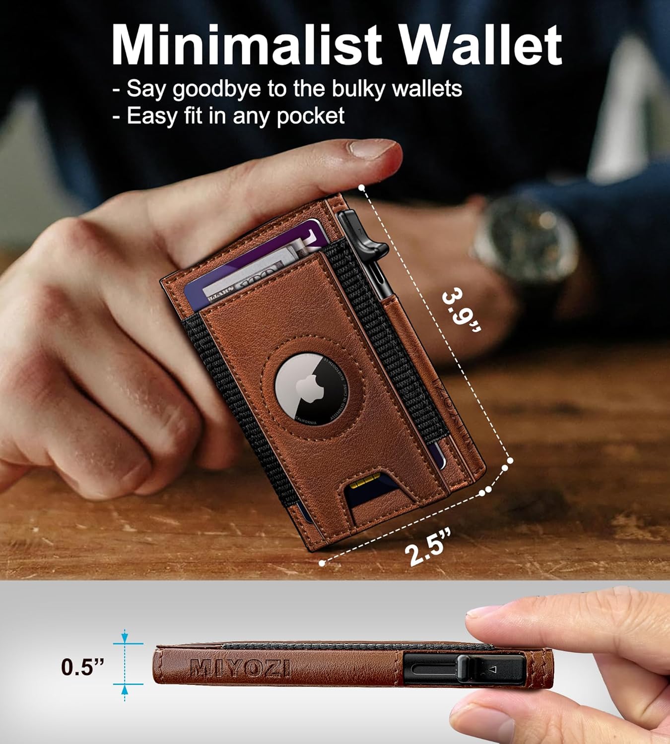 Airtag Wallet for Men, Slim Pop Up Credit Card Holder RFID Blocking Mens Minimalist wallet for 7-9 Cards ID Window, with Gift Box