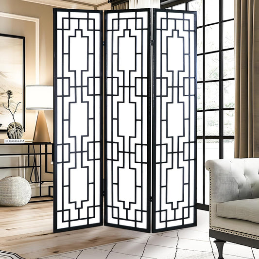 NicBex Room Divider 3 Panel Room Dividers with Geometric Lattice Design Partition Room Dividers and Folding Privacy Screens Wall Divider for Office, Room Separation,70" W x 0.8" D x 70.3" H, Black