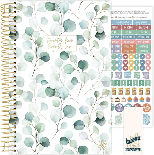 bloom daily planners 2025-2026 Academic Year Daily Planner (July 2025 - July 2026) - A5 Weekly & Monthly Calendar Agenda Organizer Book with Stickers - 5.5" x 8.25" - Boho Greenery