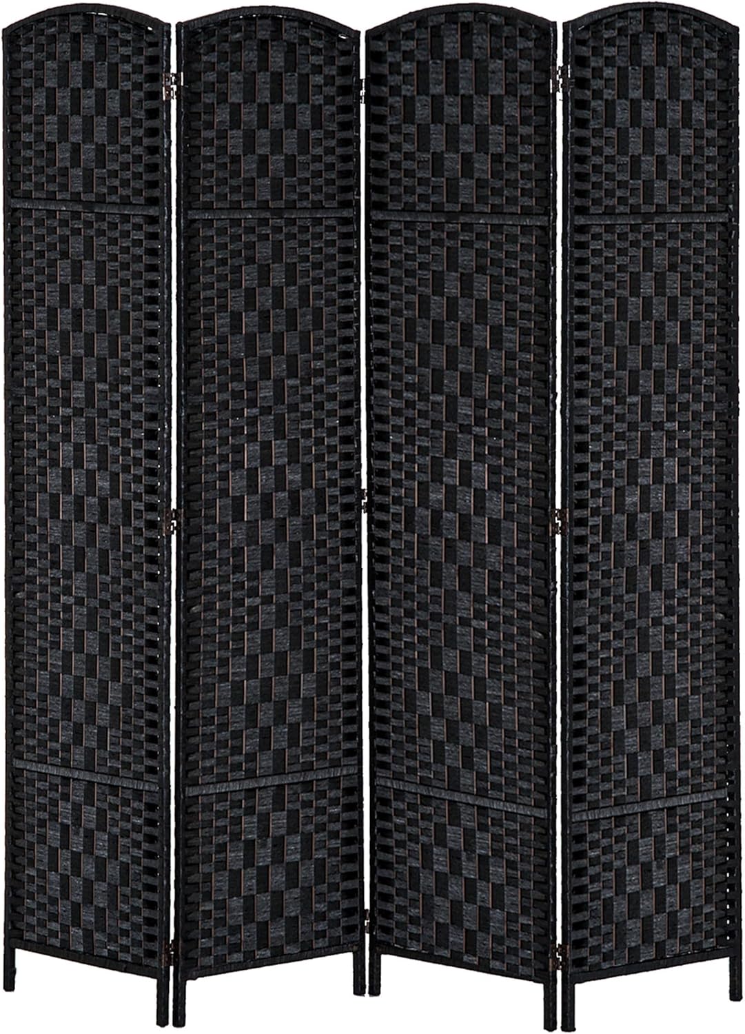 NicBex Room Divider 4 Panel Room Dividers with Woven Rattan Design Partition Room Dividers and Folding Privacy Screens 6 FT Wall Divider for Office, Room Separation,70.75"W x 0.75"D x 70.75"H, Black