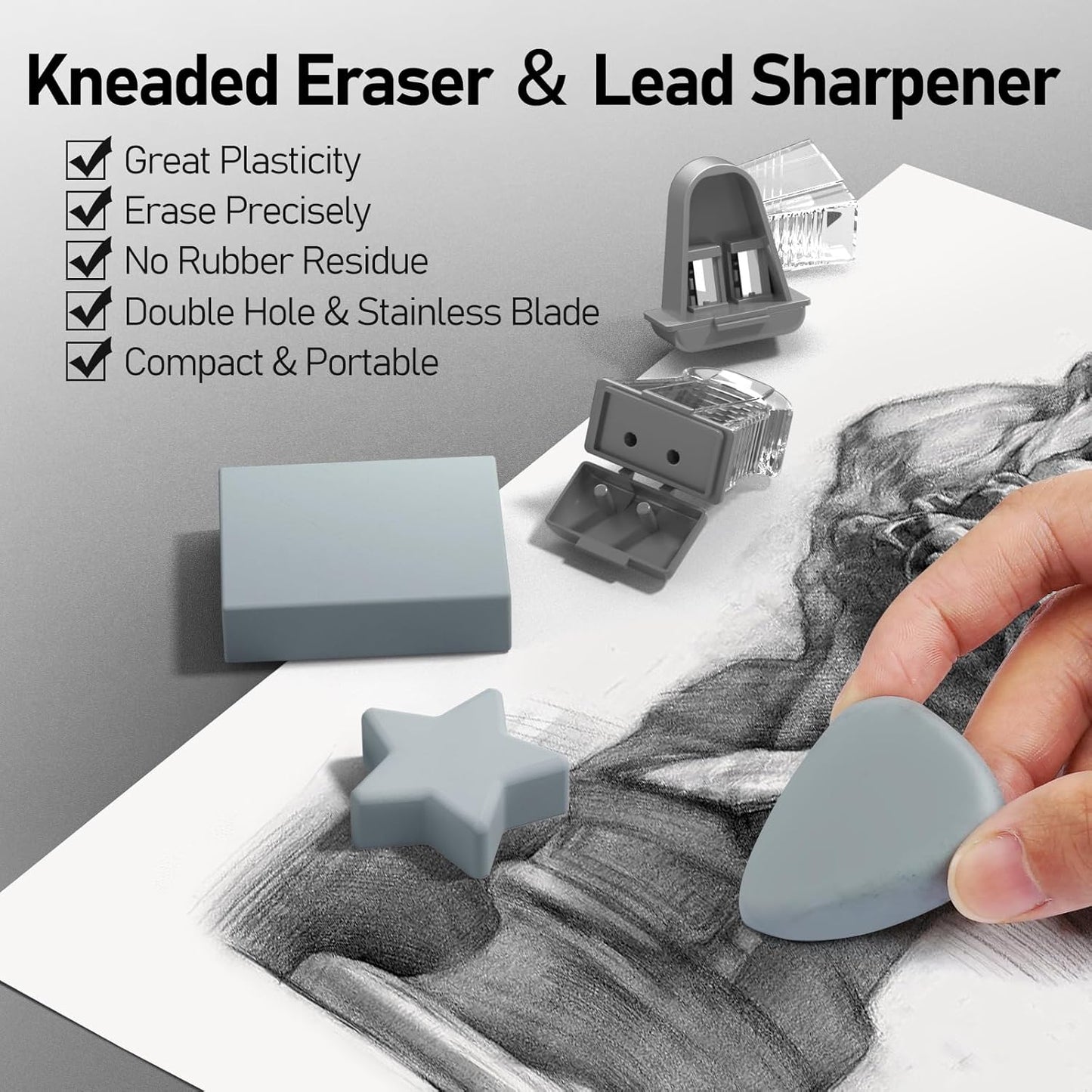 Four Candies 2MM Mechanical Pencil Set with case, Artist Led Pencil Metal Lead Holder with 60PCS Graphite Lead Refill (HB, 2H, 2B, 4B, Color) Kneaded Eraser, Sharpener for Writing, Drawing, Sketching