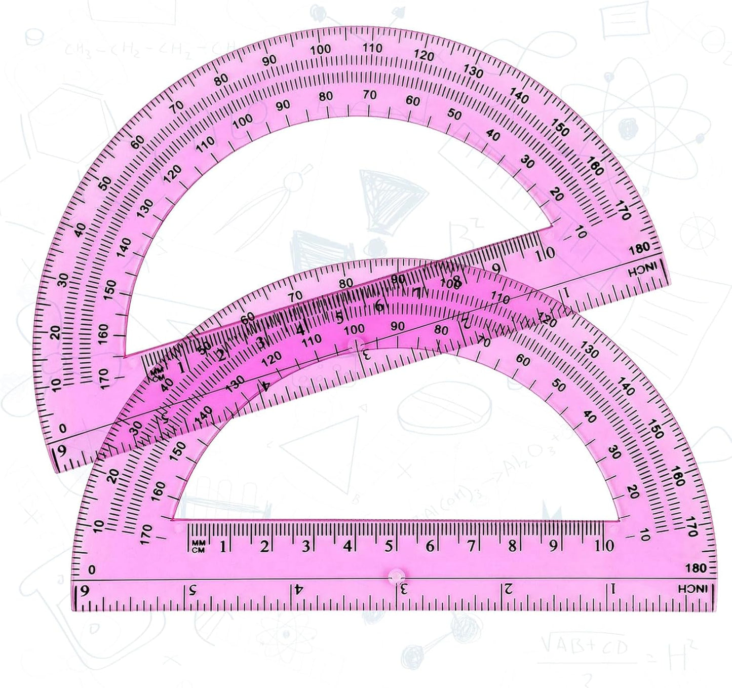 Zonon 2 Pcs 6 Inch Plastic Protractor Math Protractors 180 Degrees Angle Measurement, Translucent for Geometry Classroom Kid Student School Office Supplies(Pink)