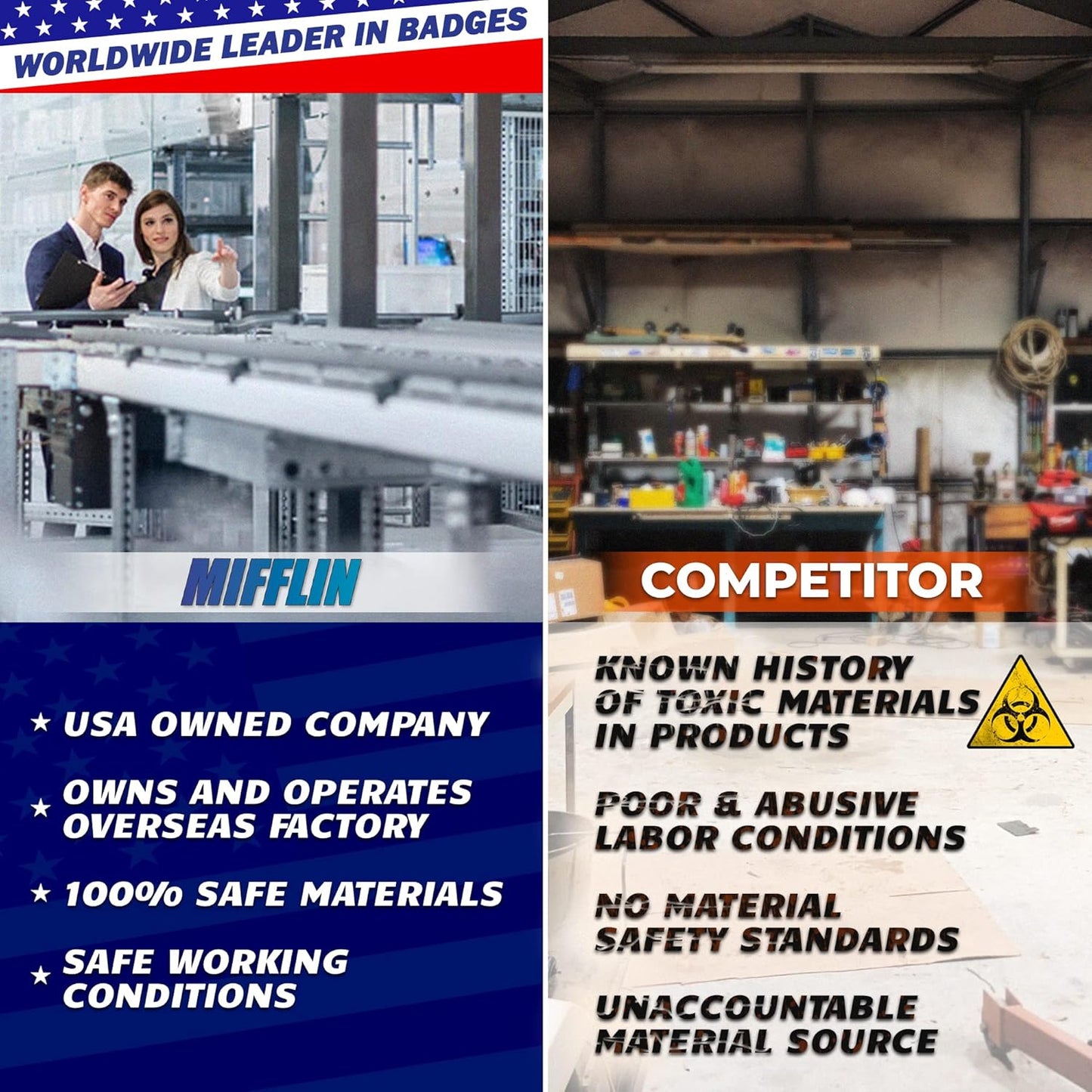 Mifflin-USA Horizontal Plastic Card Holder with Metal Clip and Vinyl Straps (Clear, 3.5x2.25 Inch, 10 Pack), Waterproof PVC ID Name Badge Holder with Clip