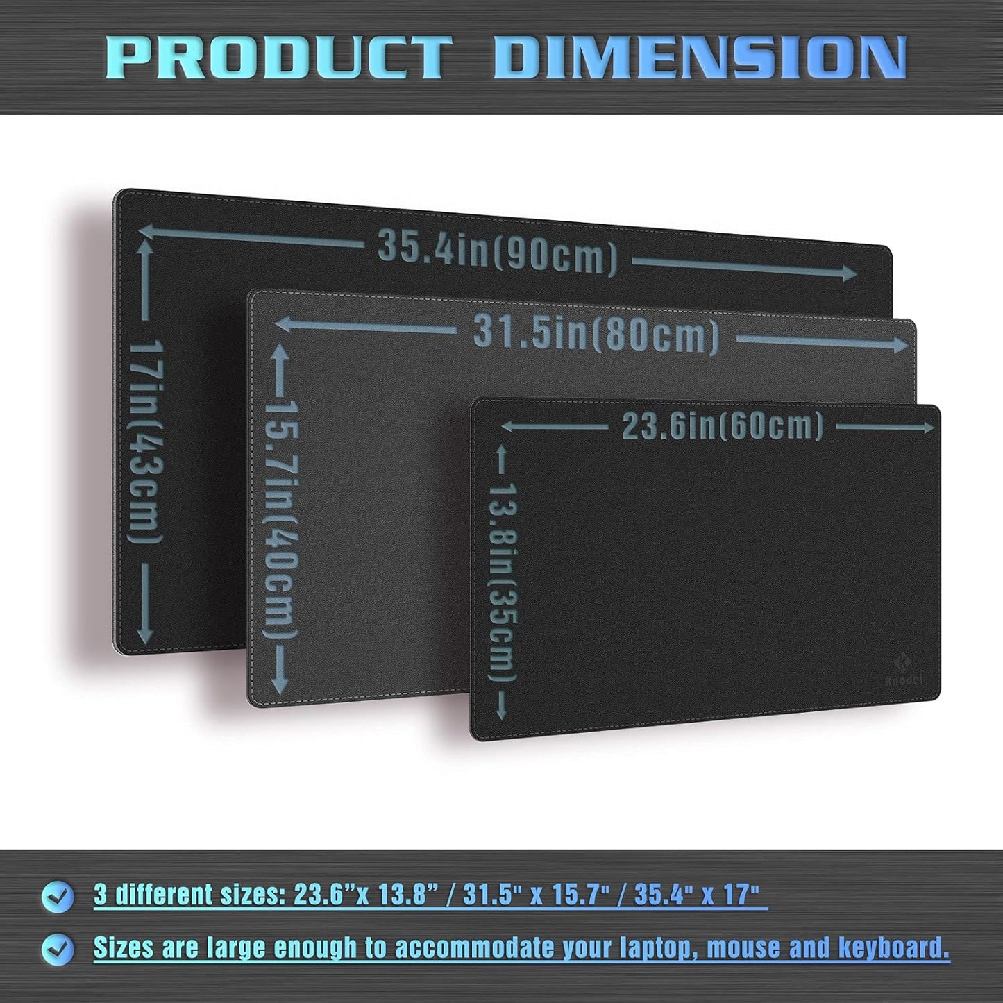 K KNODEL Desk Mat, Blotter, Dual-Sided Office Desk Pad, Waterproof Desk Mat for Desktop, Desk Blotters, PVC Leather Pad Protector (Black, 35.4" x 17")