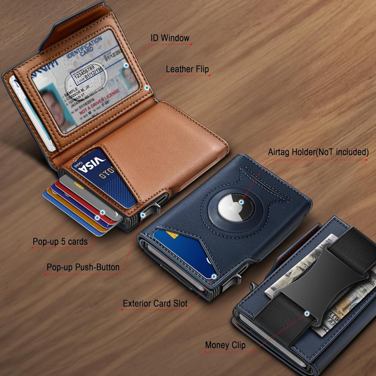KEMISANT Airtag Wallet Men Gift,Mens Slim Front Pocket Wallet Money Clip Standard or Apple Airtag Use 3.8"×2.8"×0.9"