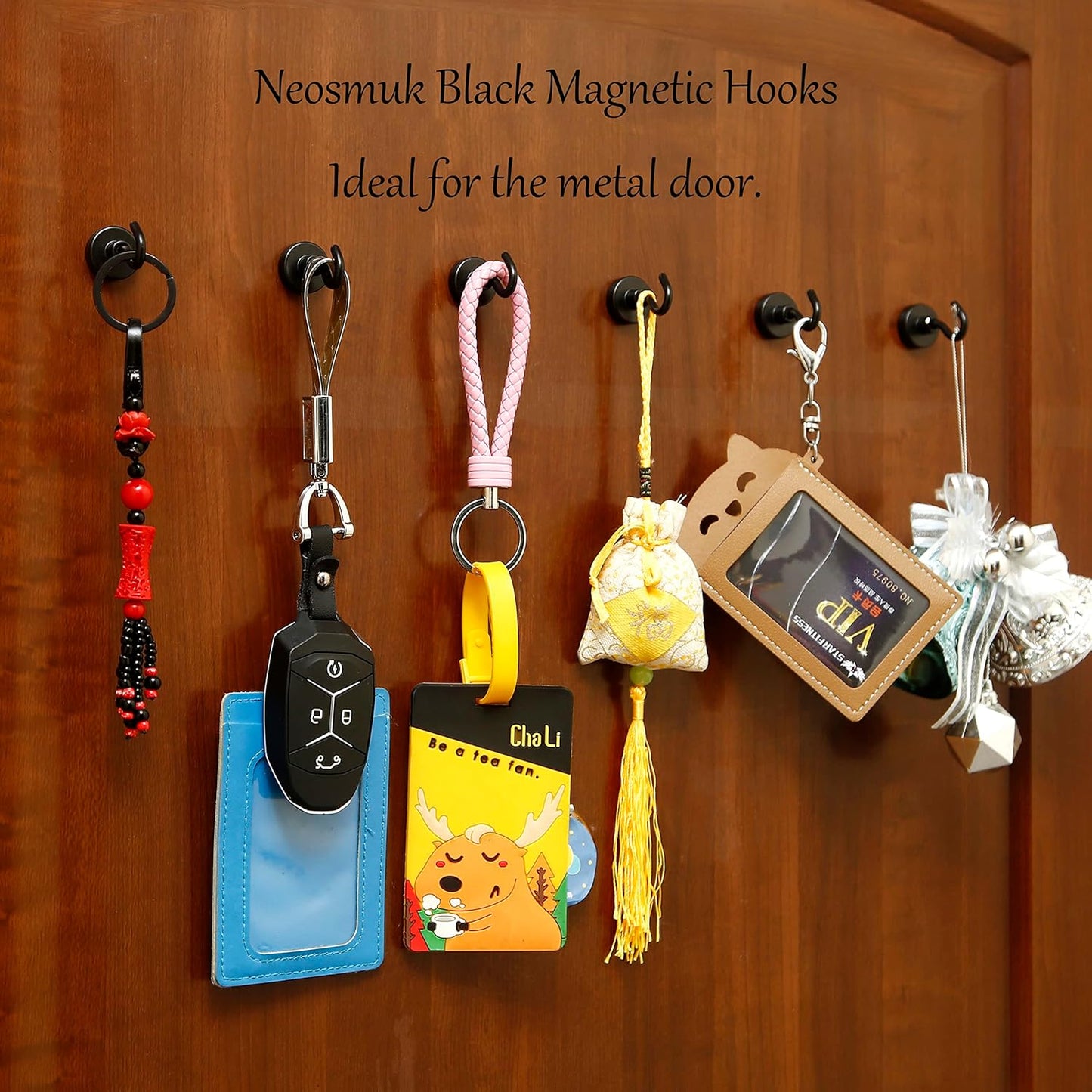 Neosmuk Magnetic Hooks, Heavy Duty Earth Magnets with Hook for Refrigerator, Extra Strong Cruise Hook for Hanging, Magnetic Hanger for Cabins, Grill (Black, 4 Pack)