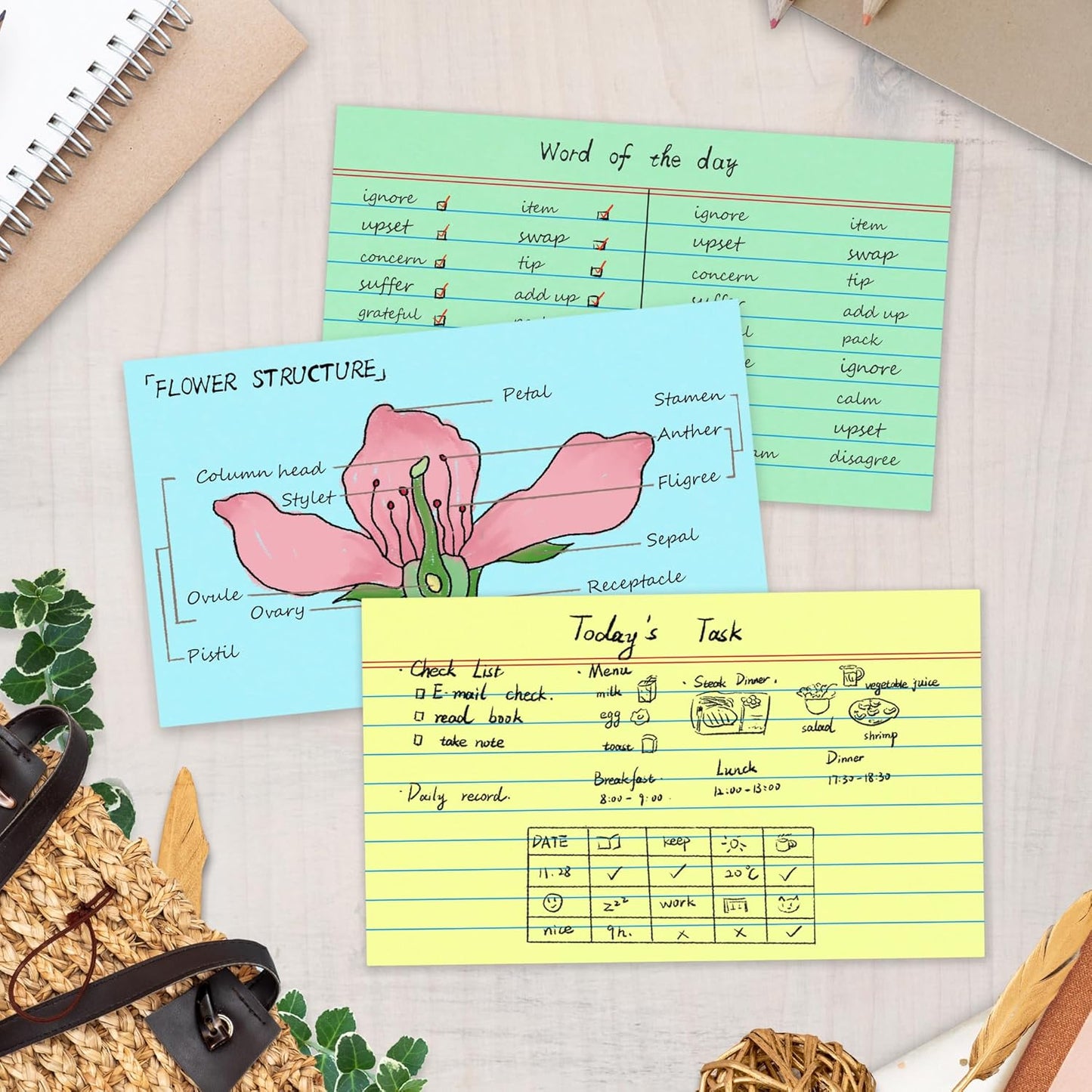 Chell Extra Heavyweight Index Cards 3x5 Inch, No Bleed-Through, 200 Count, Ruled Front and Blank Back, 80 lb. Cover Weight, Pastel Colors