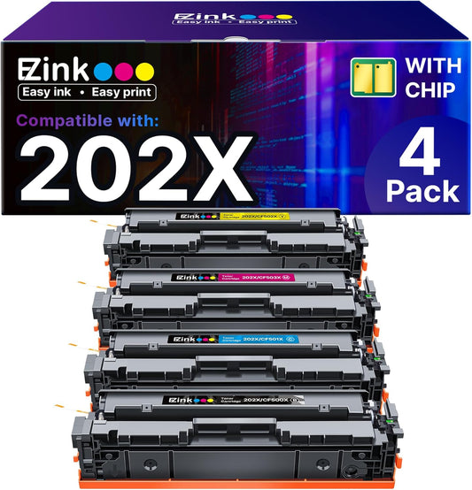 E-Z Ink Compatible 202X High Yield Replacement for HP 202X Toner Cartridges 202A CF500X CF500A with Chip to Use with HP Color Pro MFP M281fdw M281cdw M281fdn M254dw M254 M281 (4-Pack) ﻿