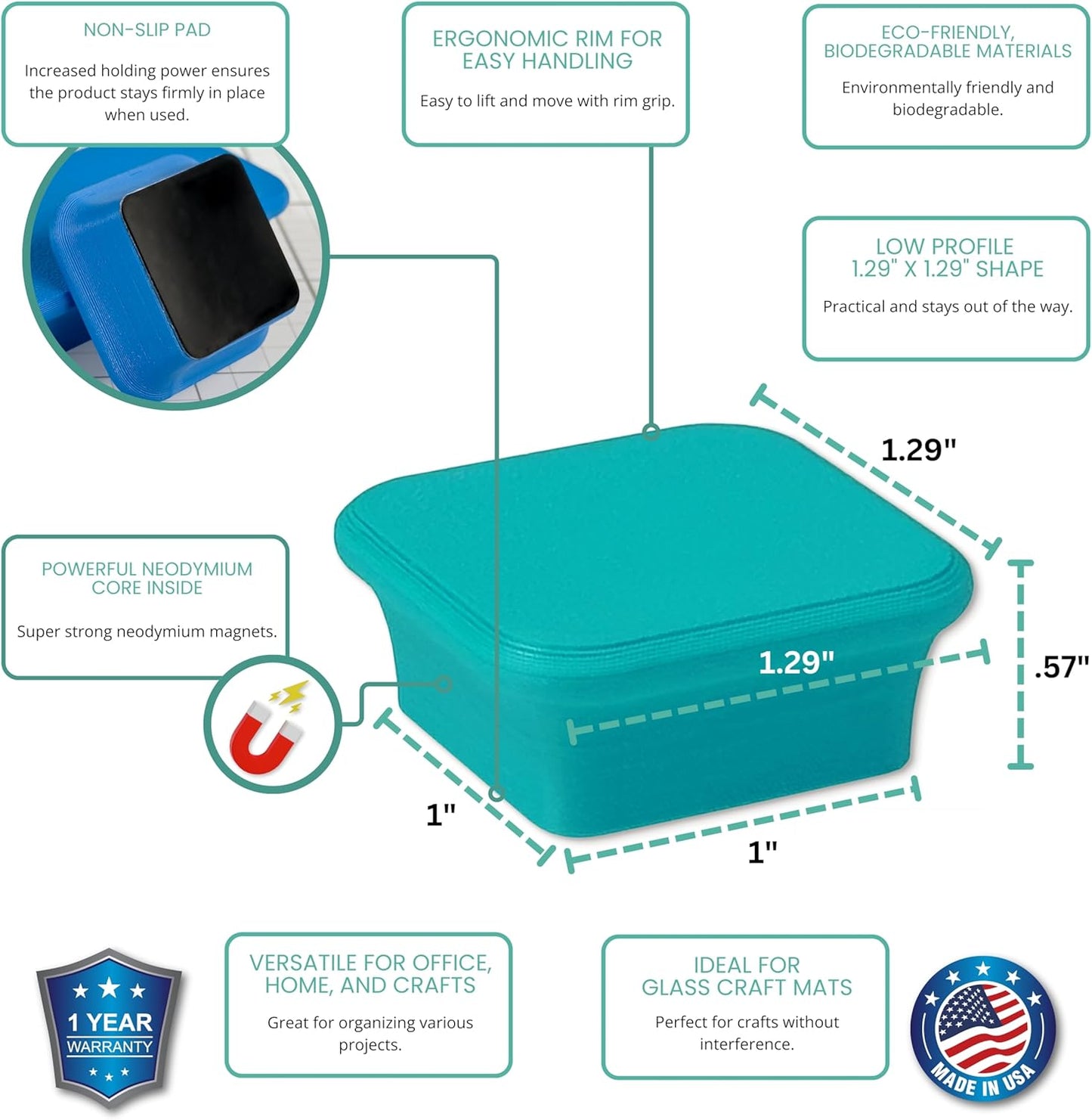 Glassboard Studio MiniBar Magnet - Strong Neodymium Rare Earth Magnets for Fridge, Whiteboard, Locker & Magnetic Glassboards - Crafting & Office Use - Strong Fridge Magnets (Seaside Teal Bar, 2)