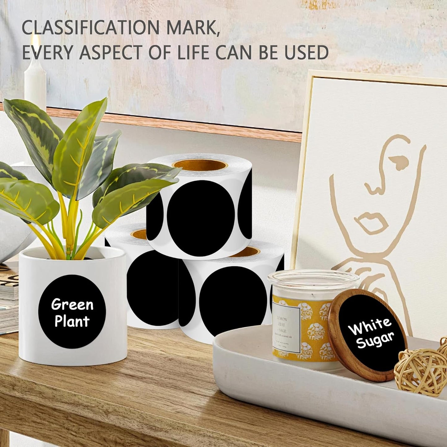 PARLAIM 3" Diameter Round Black Color Coding Sticker, 4 Rolls 2000PCS Circle Dot Label,Permanent for Inventory Box Labeling