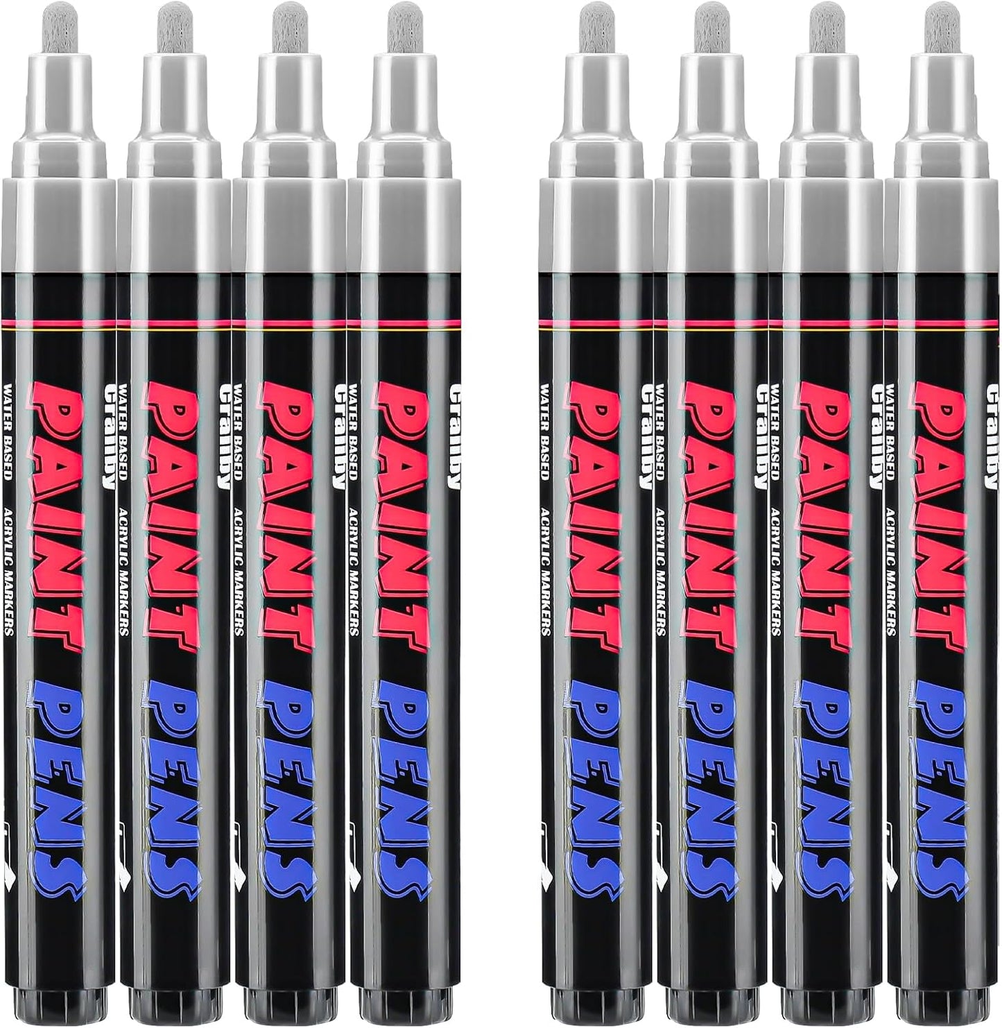 Silver Paint Pens Paint Markers - 8 Pack Permanent Quick Dry Waterproof Marker Pens for Rocks Wood Fabric Plastic Canvas Glass Mugs Metal Tire Stone