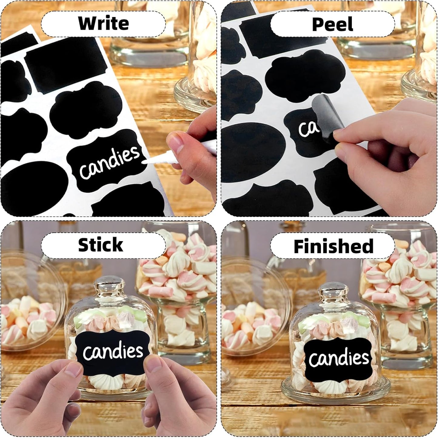 200 Pcs Chalkboard Labels,Reusable Labels with 1 Liquid Chalk Markers Removable Labels,Suitable for Mason Jars Storage Boxes Food Containers Storage Jars Kitchen Food Spice Storage(Black)