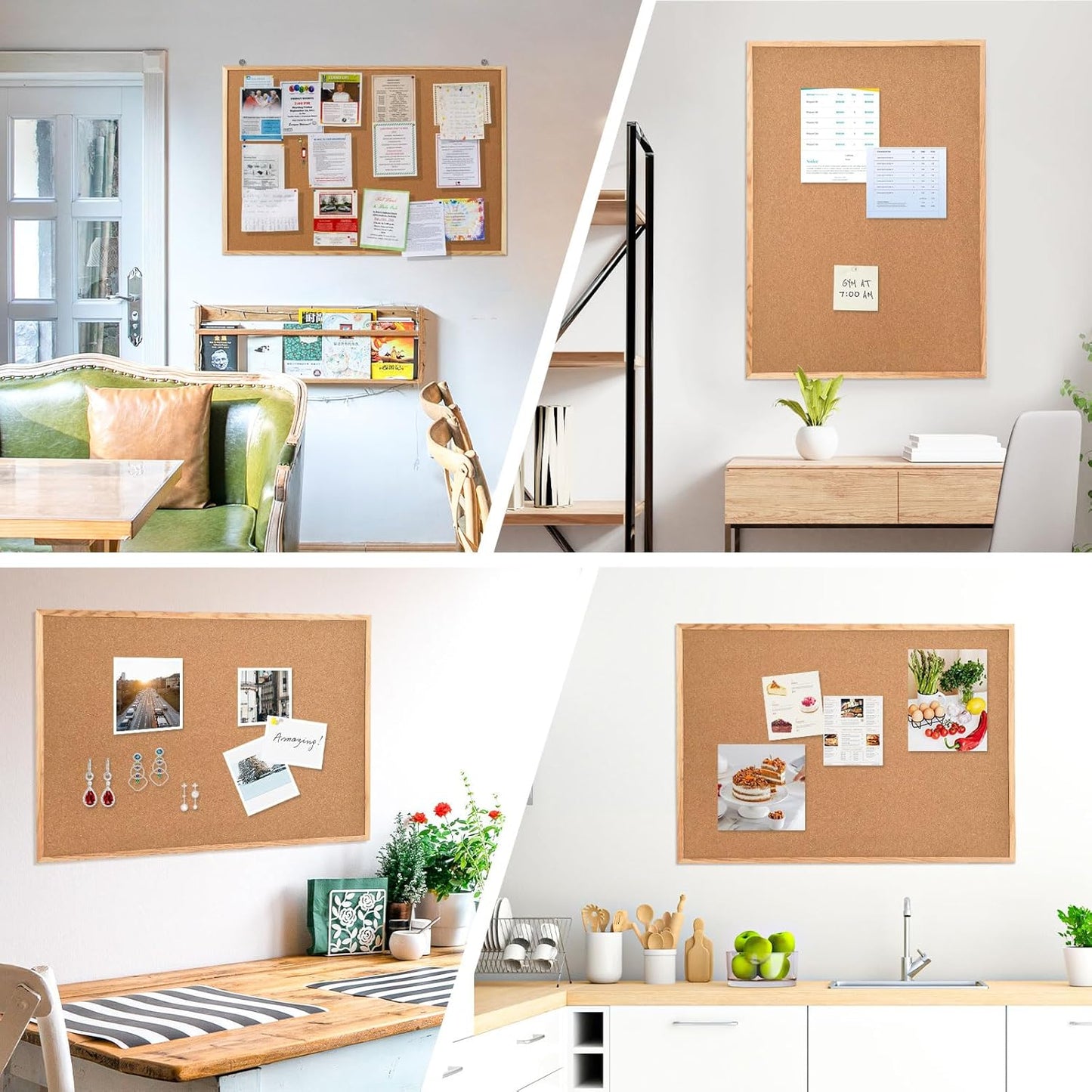 WALGLASS Cork Board 36" x 24" Wooden Frame Bulletin Board, Pin Cork Board for Wall Room Decoration Display Board for Home Office, 10 Pins