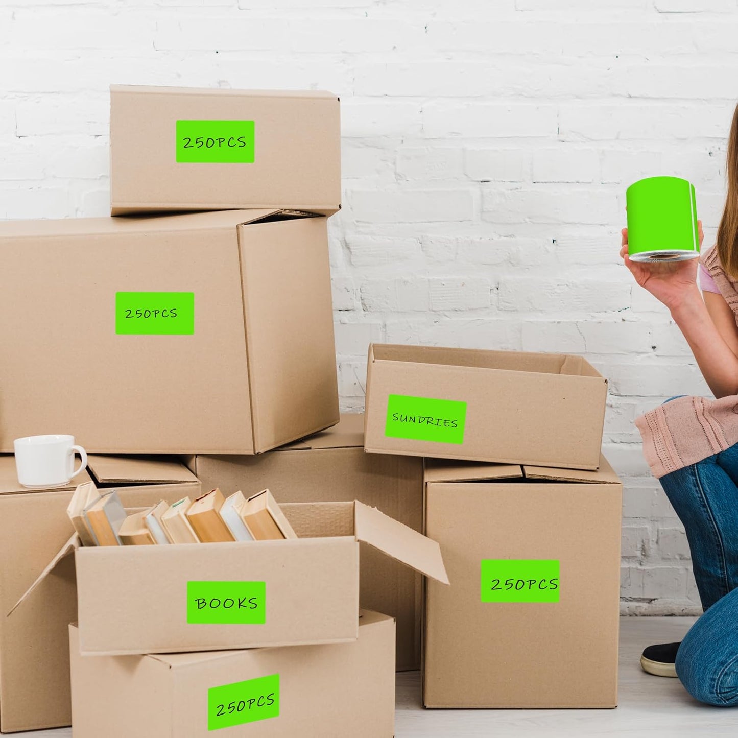 3 x 5 Inch 250Pcs Rectangle Color Coding Stickers,Strong Adhesion Easy to Write Label for Moving,Box Organization,Inventory,Business,Light Green