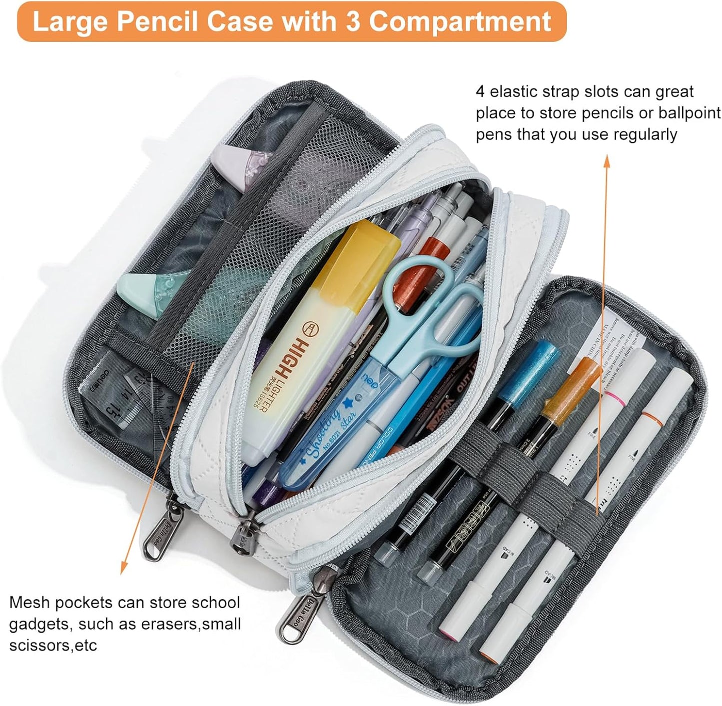 Della Gao Small Pencil Case Large Capacity Pencil Pouch Marker Pen Bag Coin Pouch Office Stationery Organizer (Beige-03RH)