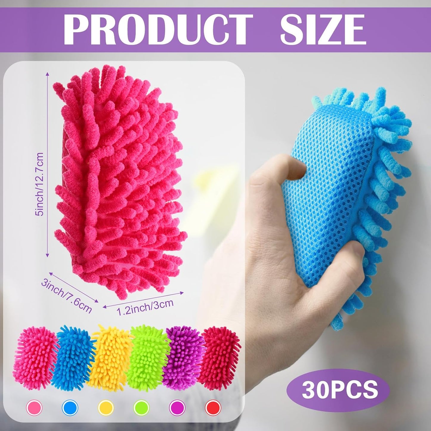 Sherr 30 Pcs Microfiber Shag Dry Erasers Bulk Magnetic Whiteboard Eraser Washable Colorful Chalk Board Eraser Markers Chalk Home School Classroom Office Supplies(Vivid Color)