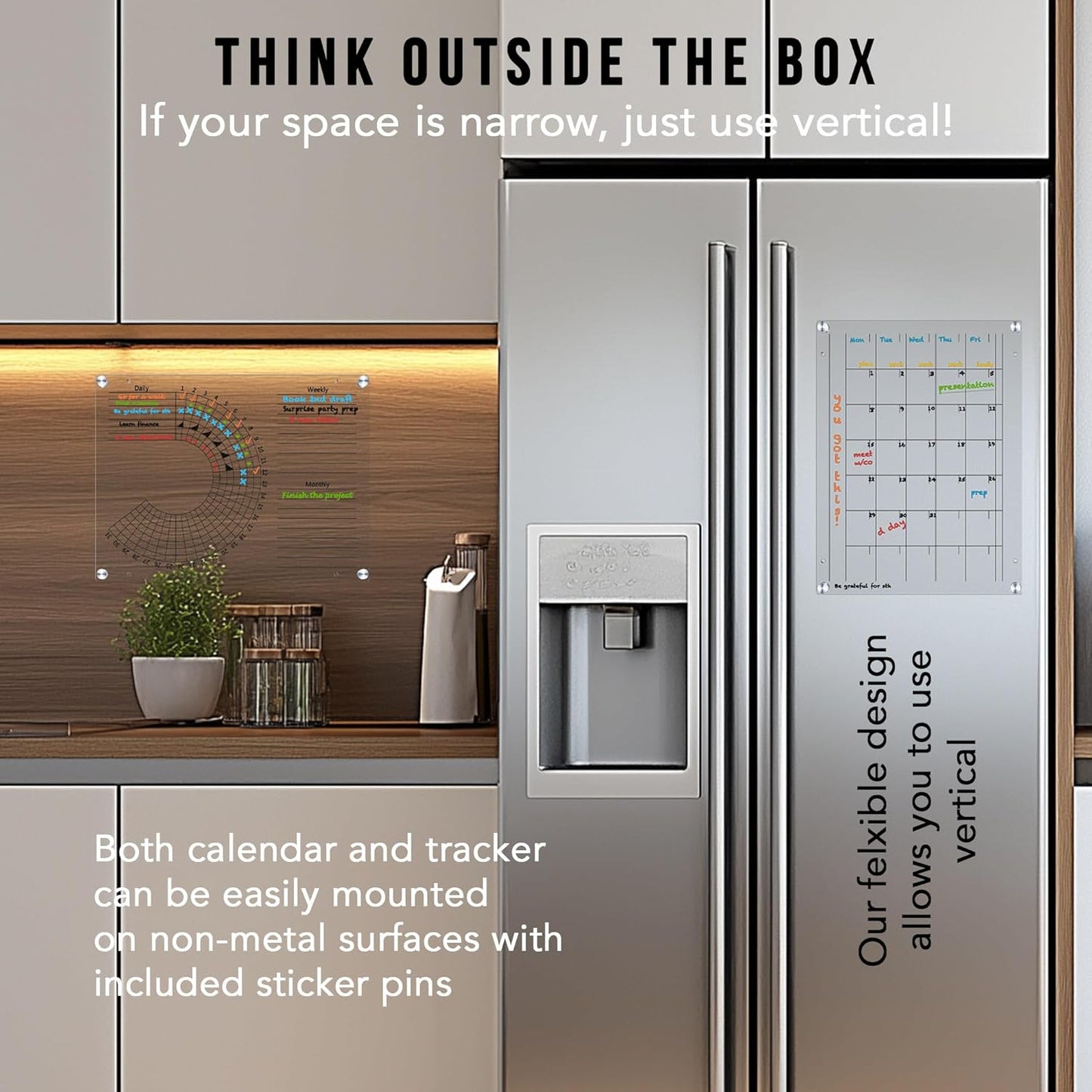 Acrylic Calendar and Habit Tracker Set - Magnetic Acrylic Calendar for Fridge - Clear Magnetic Planner for Refrigerator - Clear Dry Erase Board for Wall with pens, holder, eraser - The Goal Tracker