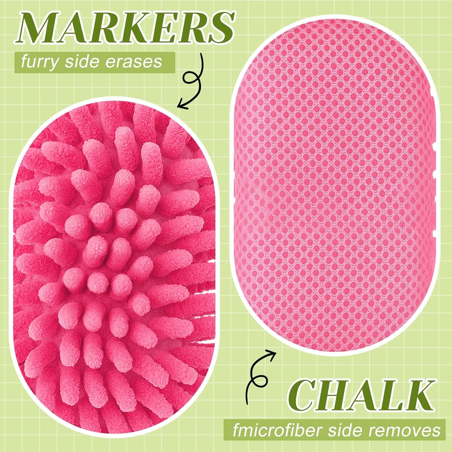 Zonon 4 Pieces Dry Erase Eraser Microfiber Shag Washable Whiteboard Eraser for Markers, Chalk, Classroom, Home and Office (Pink, Blue, Yellow, Green)