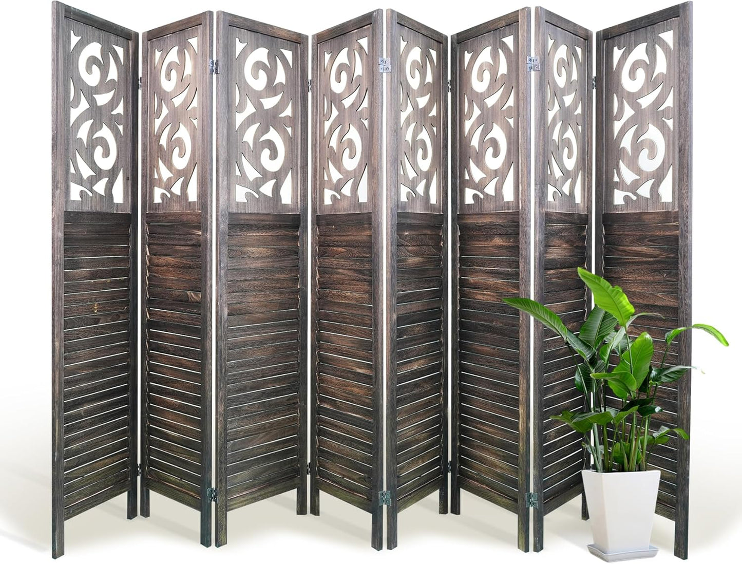 NicBex 8 Panel Room Divider,5.6FT Wood Carved Room Dividers,Folding Privacy Screens Portable Freestanding Partition Wall Dividers for Room Separation,Home Bedroom Office,Rustic Brown