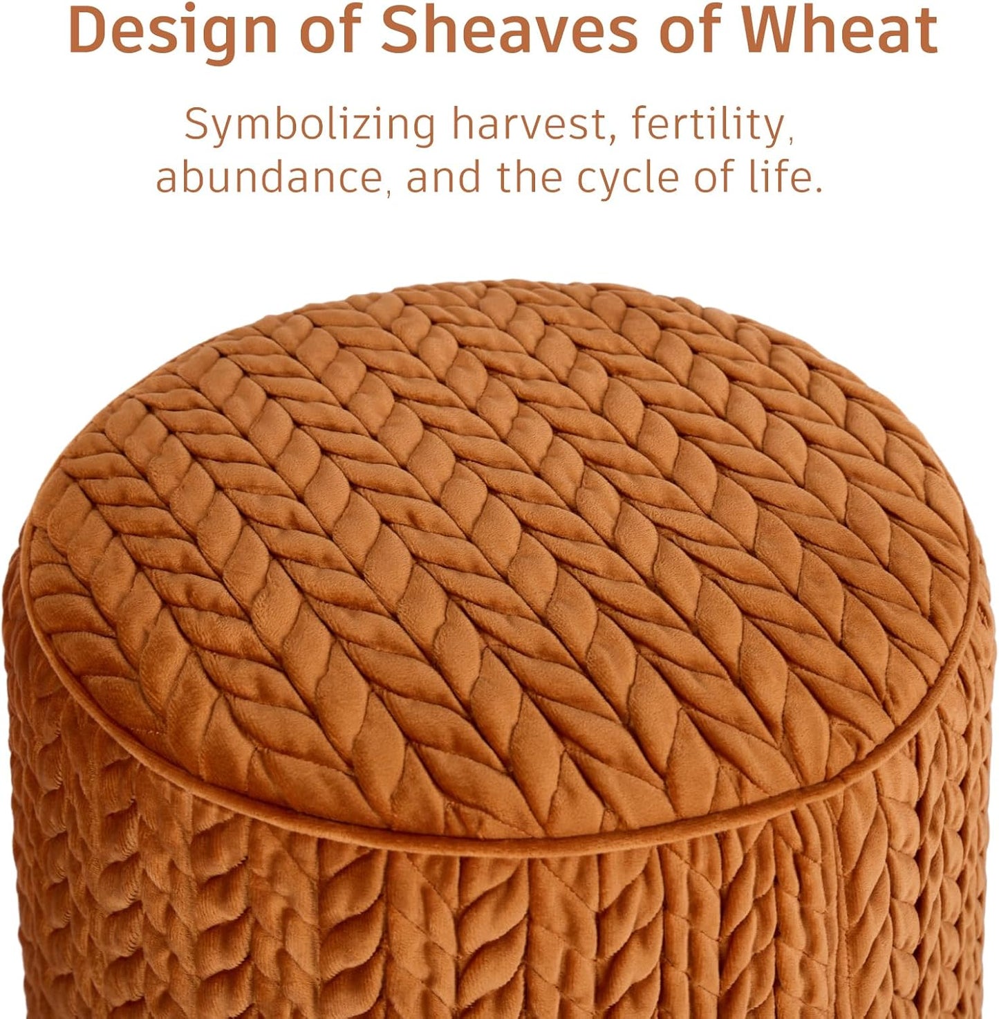 Modern Round Ottoman 2Pcs, Braided-Tufted Foot Stool Ottoman, Velvet Upholstered Vanity Stool for Makeup, Bedroom, Living Room, Dark Orange